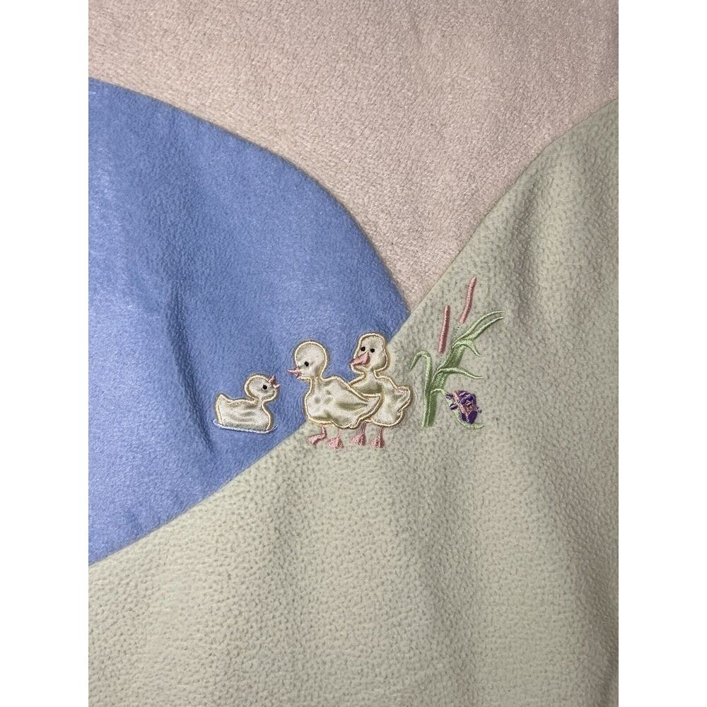 Yellow Green Blue Duck Appliqué Baby Blanket Fleece Vintage